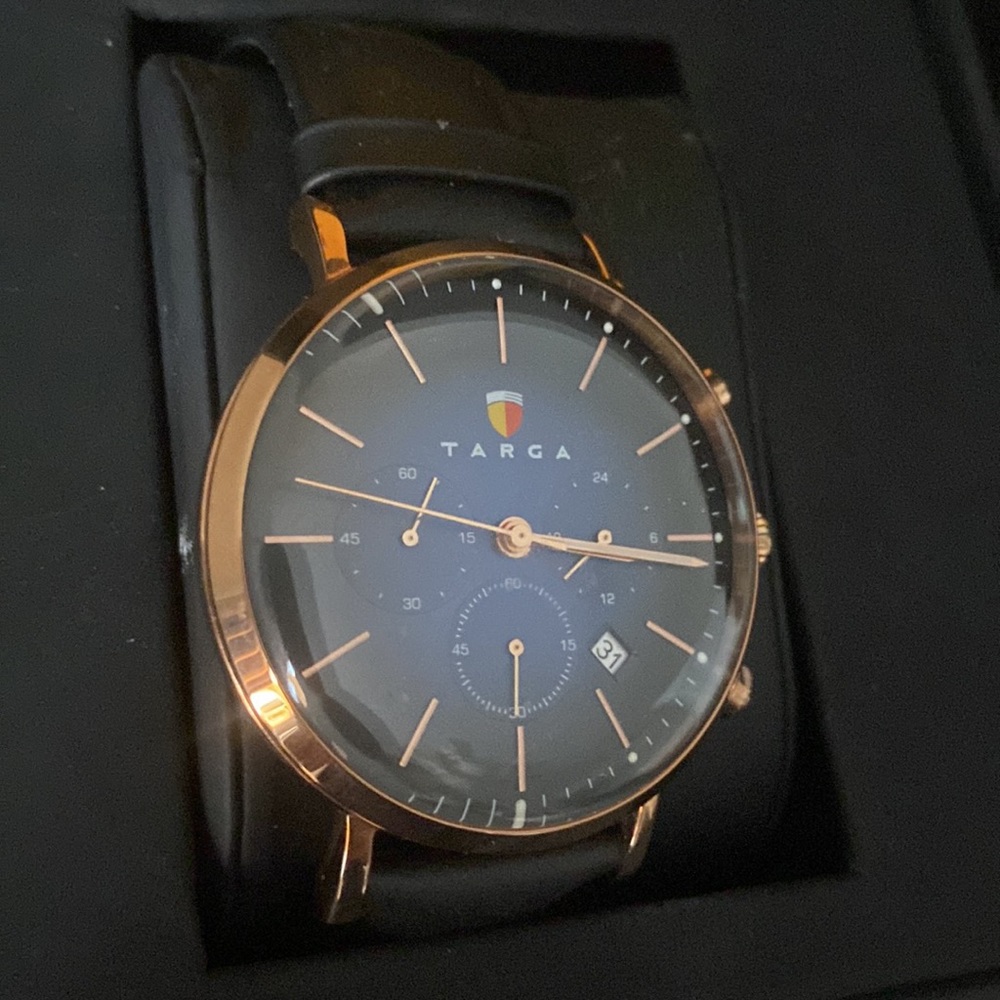 TARGA DW Chronograph TA014311 Black Dial Men's Quartz Wrist Watch Leather Band - Picture 3 of 3